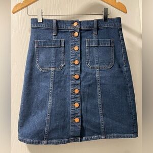 Madewell Button Front A-Line Denim Skirt in Dark Blue. Size 27 (Size 4)